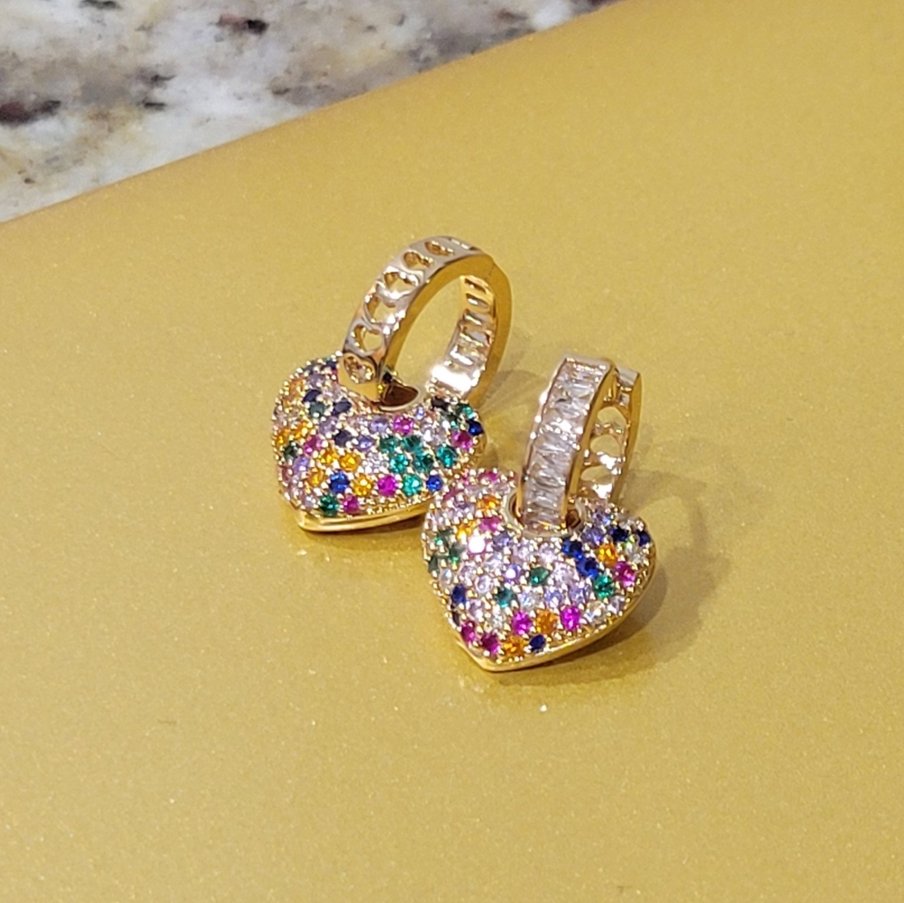Gold Heart Multicolor Earrings